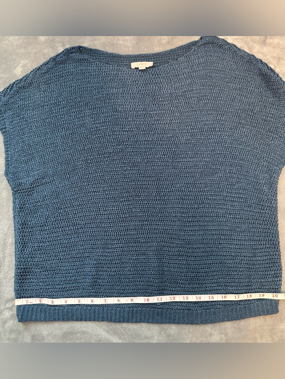 LOFT Slate Blue Cropped Knit Crewneck Sweater